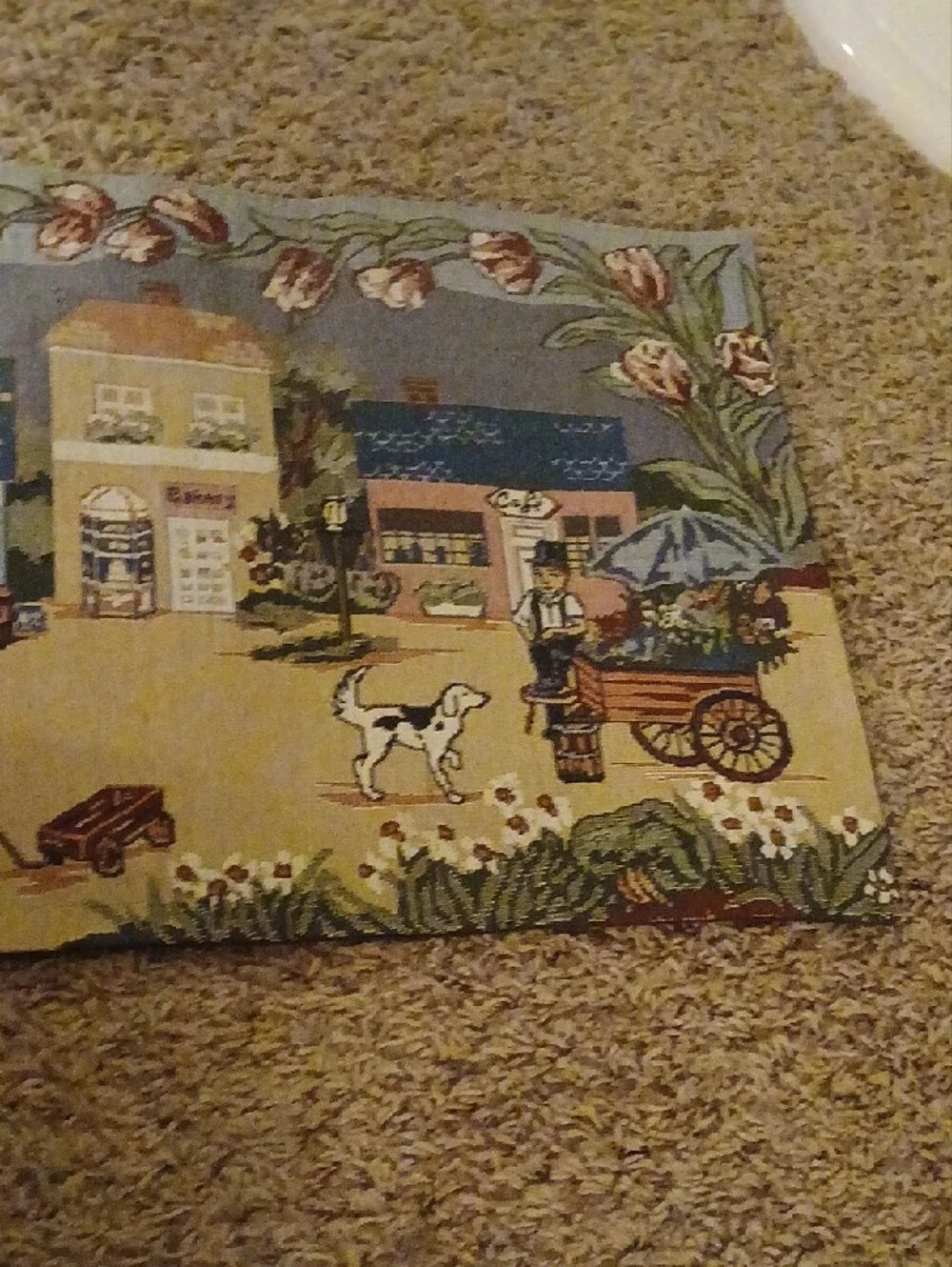 Vintage Tapestry Panel with Gazebo and Figures - Multi Color